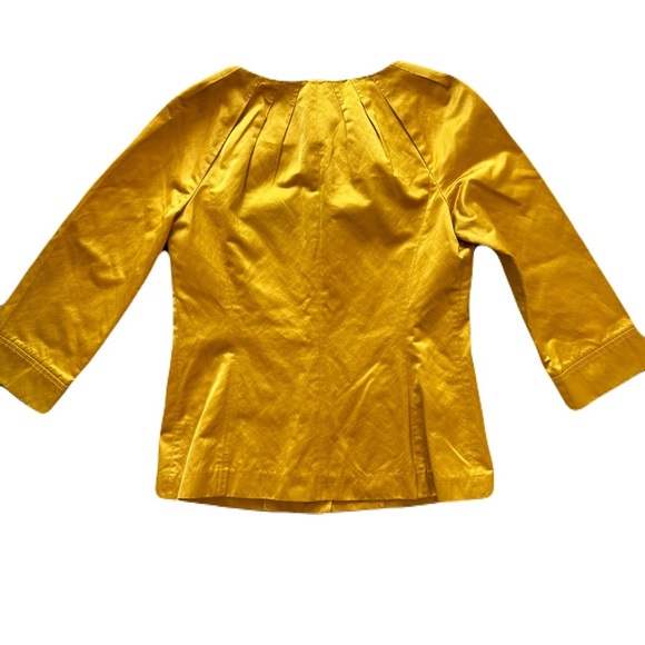 Women's Lafayette 148 Mustard Button-Up Blouse Jacket Size 6 Satin 3/4 Sleeve - Picture 2 of 8